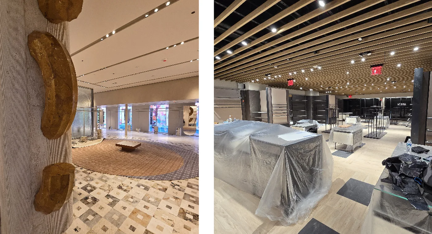 Custom retail interior during installation