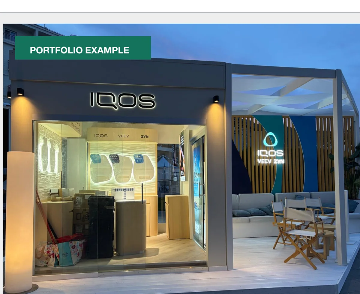 Portfolio example of an illuminated outdoor retail and lounge installation