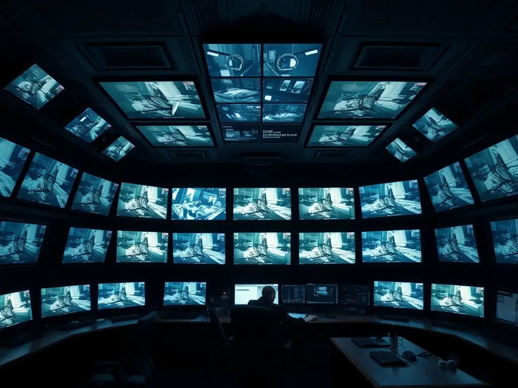 A state-of-the-art security system interface displaying real-time surveillance footage, emphasizing the safety and protection provided by advanced security systems.