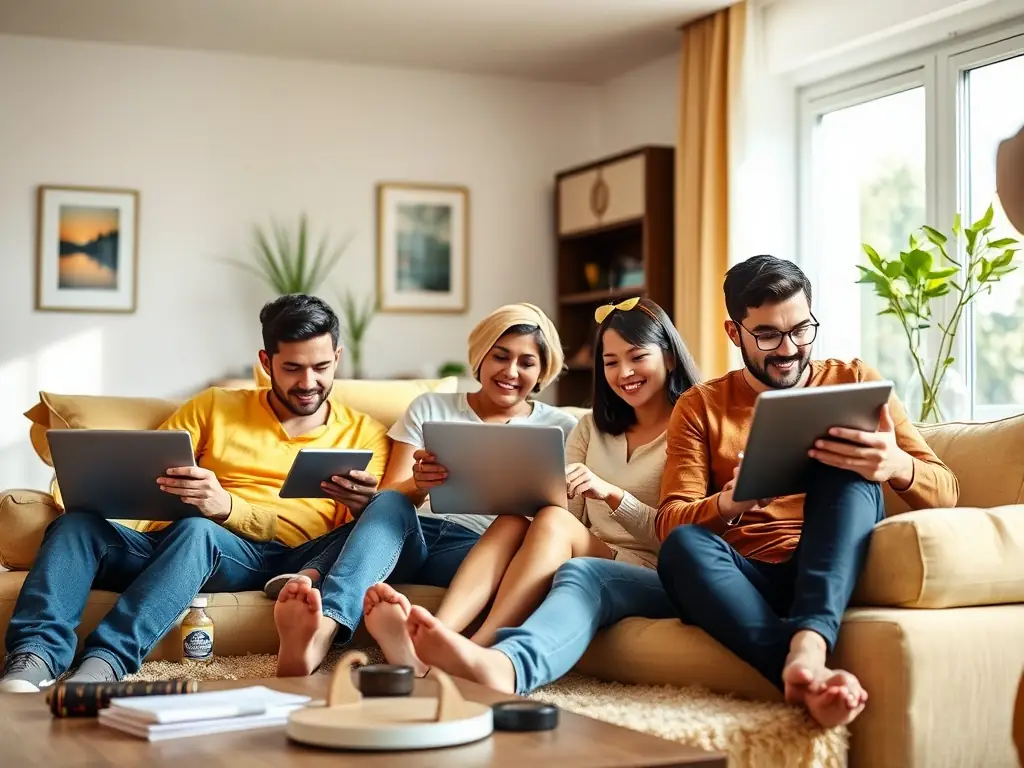 A family enjoying seamless streaming on multiple devices in their home, highlighting the benefits of a professional Wi-Fi network.